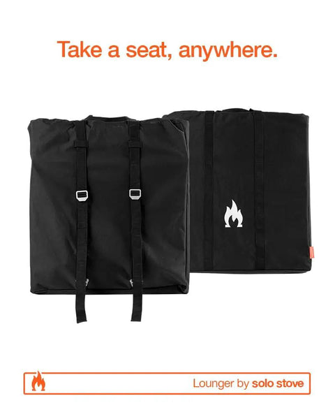Black carry case for Adjustable Chaise Lounge With 2 Inch Foam Pad And Portable Carry Case with straps and logo visible.