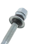 Close-up of Heavy Duty Bicycle Axle 185mm And 7.28 Inch Front And Rear Hub Axle Three Eighths Inch 26 TPI Silver Cone Lock Nut Washer