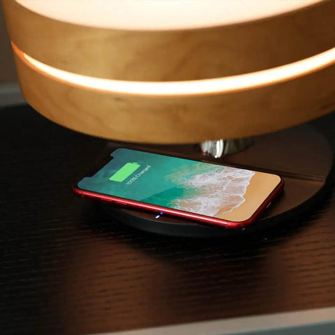 Bonsai Modern LED Bedside Smart Table Lamp With Built In Bluetooth Speaker And Qi Wireless Charger For Home And Office
