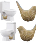 Ceramic Bird Toilet Bolt Covers Decorative Screw Caps displayed on a toilet, showcasing wood grain design and easy installation features.