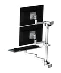 Upgrade Your Desk Game With This Heavy Duty Dual Monitor Arm Stand featuring dual monitors and ergonomic keyboard tray.