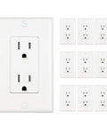 10 Pack Decorator Receptacle Outlet 15 Amp 125 Volt Tamper Resistant TR With Wall Plates Included UL Listed White Standard Wall Outlet