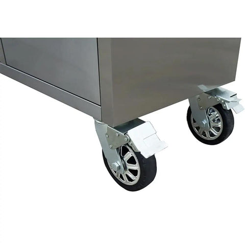 Heavy Duty 72 Inch Rolling Tool Chest With 15 Deep Drawers And Three Top Cabinets, showcasing lockable casters for mobility.