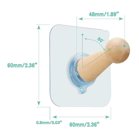 Adhesive Hat Hooks For Wall Or Door Eight Pack Wooden Peg Hat Hangers, beech wood, dimensions 60mm square, with PVC backing.