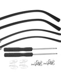 2 Pairs Spectacle Temple Replacement Arms For A Comfortable Fit And No Sweat Install Durable Design For Quick Eyewear Repairs Universal Metal Eyeglass Temple Replacements For Most Glasses with tools and accessories shown in black and silver.