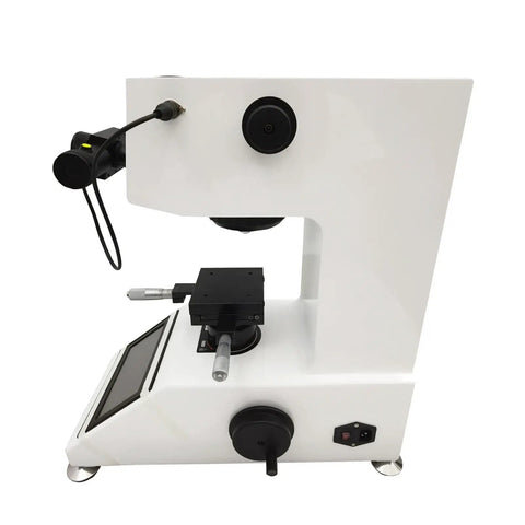 Micro Digital Vickers Hardness Tester With Touch Screen And Automatic Turret delivering precise measurements, showing detailed parts and interface.