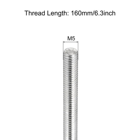 Fully Threaded Rod M5 X 160mm With 0.8mm Pitch In 304 Stainless Steel Right Hand Thread Bar Studs Pack Of 6 For Quick Assembly