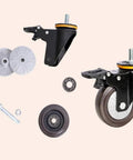 Heavy Duty Rubber Swivel Caster Wheels With Parking Brake, 125 Mm Furniture Rollers, components including wheels and ball bearing.