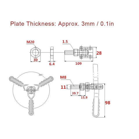 Technical diagram of Heavy Duty Stainless Steel Toggle Clamp With Push Pull Handle That Delivers Killer 136 Kg Gripping Force
