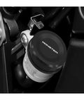 Premium Motorcycle Fluid Cap Tank Cover And Brake Fluid Reservoir Cap on Monster bike, easy install, black finish.