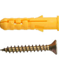Close-up of Heavy Duty 50 Piece Drywall Anchors And Screws Kit For Plasterboard Walls, M6x40mm carbon steel screw and yellow anchor