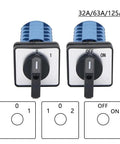 Universal 3 Position On Off Change Over Switch 32A 63A 125A With Five Joint Reversing Switch Two To Three Gear Operation And Quick Activation No Nonsense Ergonomic Buttons For Fast Machinery Stop And Redundant Safe Cutoff In Industrial Equipment. 32A/63A