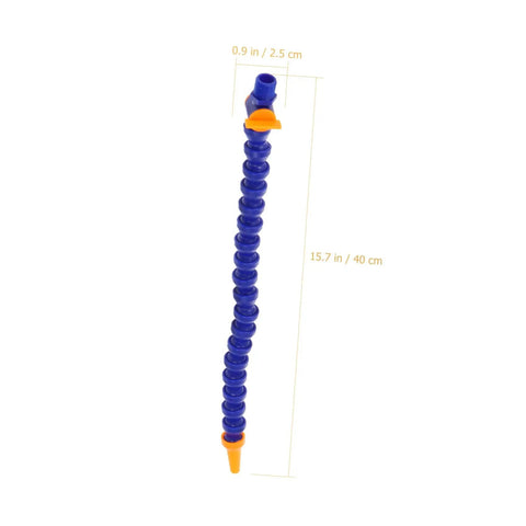 Blue flexible plastic cooling hose measuring 15.7 in, designed for high temp coolant systems, easy snap fit for CNC shops.