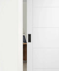 Recessed Finger Flush Pulls For Cabinets And Doors - 4.72 Inch black stainless steel hardware on sliding door, side view