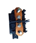 Straight Fire High Voltage DC Contactor Relay AeV14024 For EV Chargers Solar Battery Storage Direct Current Switching Plug And Play Power System Ready To Roll, top view of relay with copper contacts.