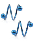 16G Stainless Steel Double Twist Ear Plugs Earring Spiral Helix Stud Lip Ring Body Piercing Jewelry 10mm 6 Pairs Ball Stud Set Gold Black Silver Rose Gold Rainbow Blue, blue spiral ball studs