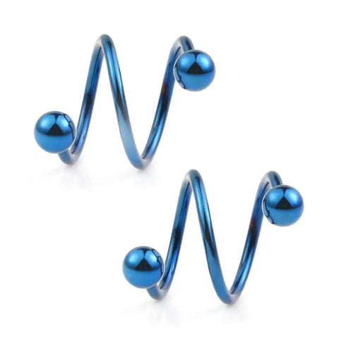 16G Stainless Steel Double Twist Ear Plugs Earring Spiral Helix Stud Lip Ring Body Piercing Jewelry 10mm 6 Pairs Ball Stud Set Gold Black Silver Rose Gold Rainbow Blue, blue spiral ball studs