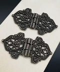 Pair of Vintage Alloy Hollow Flower Hinges For Furniture And Cabinets 28x53mm, textured metal design, close-up view
