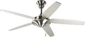 54 Inch Five Blade Ceiling Fan With Reversible Silver And Natural Cherry Blades Brushed Nickel Finish Quiet Energy Efficient Motor