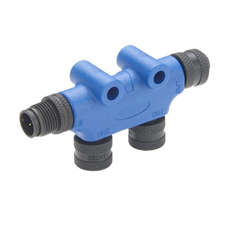 NMEA 2000 N2K T Connector Micro C M12 Backbone Tee Splitter 2 Port IP67 Waterproof in blue, marine use