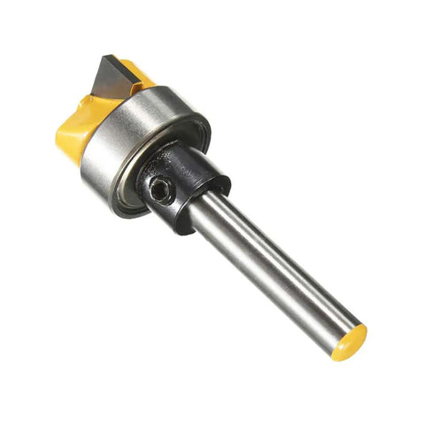 One Quarter Inch Shank Flush Trim Router Bit With Bearing For Hinge Mortising showing tungsten carbide cutter and steel body