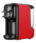 Compact Automatic Espresso Maker With Instant Thermo Block Heating And Stainless Pro Pump, red design with black accents.