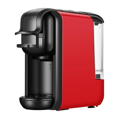 Compact Automatic Espresso Maker With Instant Thermo Block Heating And Stainless Pro Pump, red design with black accents.