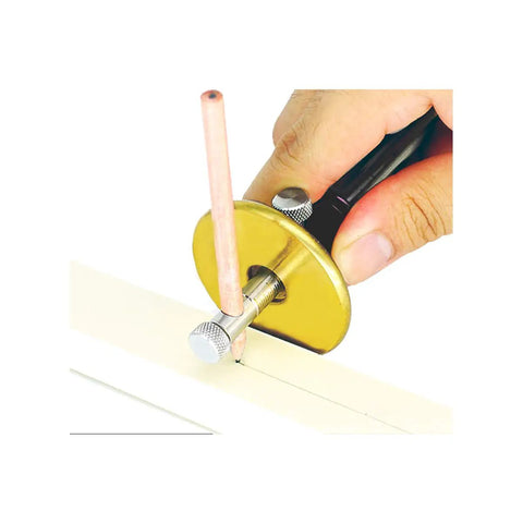 User guiding Top Notch Dovetail Jig Wheel Marking Gauge Kit Featuring Hella Precise Cnc Aluminum Body on a wood edge.