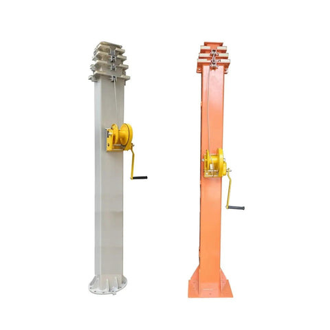 No Sweat Adjustable Manual Telescopic Hand Crank Lifting Mast With Ultra Slick Mechanical Winch Rig, featuring gray and orange poles.