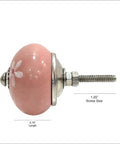 Side view of pink ceramic knob with chrome finish, part of Assorted Ceramic Cabinet Knobs Set Of 20 In Pink And White For Vintage Cupboard Doors And Drawers Handmade Ceramic Hardware With Chrome Finish Easy Install Durable And Stylish Dope Retro Vibe, showing measurements and screw size.