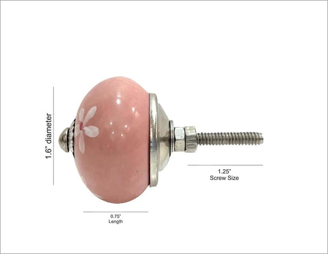 Side view of pink ceramic knob with chrome finish, part of Assorted Ceramic Cabinet Knobs Set Of 20 In Pink And White For Vintage Cupboard Doors And Drawers Handmade Ceramic Hardware With Chrome Finish Easy Install Durable And Stylish Dope Retro Vibe, showing measurements and screw size.