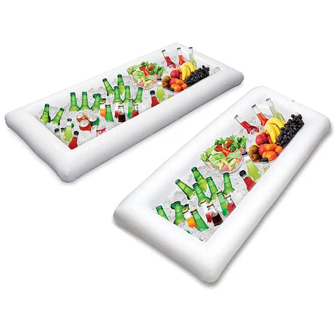 Inflatable Party Bar Cooler and Serving Station for Pool Parties and Picnics Big Foldable Buffet Ice Tray with drinks and fruits