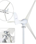 400W Wind Turbine Generator For Home Power, 3 Blade Windmill, Horizontal Shaft Setup, showing rotor and assembly detail