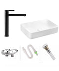 USZWBY Vessel Sinks Modern Minimalist Table Basin On The Counter Rectangular Washbasin Ceramic Art Bathroom Bowl Sink with faucet and accessories.