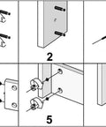 Heavy Duty Stainless Steel Cam Bolt And Dowel Hardware Kit For Flat Pack Furniture Assembly With Pre Inserted Nuts Smooth No Sweat Install Durable Connector Pack Of Twenty Sets Type Five installation guide showing steps for using cam bolts and dowels.