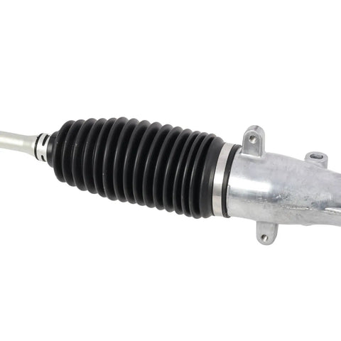Top Tier Power Steering Rack And Pinion Compatible With Mitsubishi Outlander Models 2011 To 2020 close-up view showing rubber boot and metal casing.