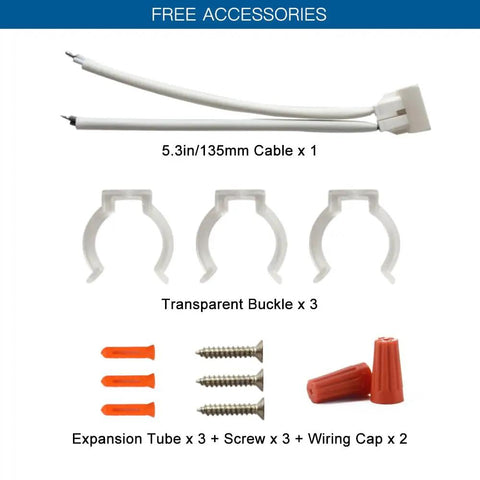 8 Inch LED Circline Light Bulb 1600LM 13W Daylight 6000K accessories including cables, clips, screws, and wiring caps.