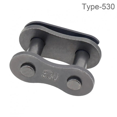 Top Tier 5 Piece Heavy Duty Chain Master Link Kit For 420 And 428 Roller Chains With Quick Install Clip Connectors, close-up of a 530 chain link.