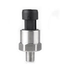Front view of stainless steel pressure transducer sensor one eighth inch NPT thread 150 psi for water oil fuel air.