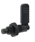 Heavy Duty Quick Release Plunger With Indexing Lock Nut Ergonomic Pull Handle Spring Loaded Latch Pin Zinc Finish showcased from side angle.