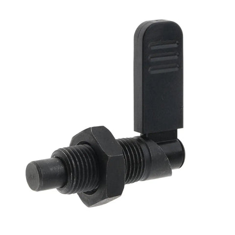 Heavy Duty Quick Release Plunger With Indexing Lock Nut Ergonomic Pull Handle Spring Loaded Latch Pin Zinc Finish showcased from side angle.
