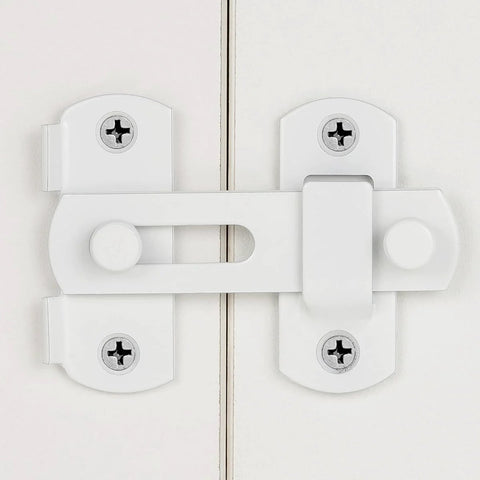 Two Pack White Stainless Steel Barn Door Latches For Gate And Sliding Doors Flip Bi-Fold Lock Antique Style Suitable For Wine Cabinets And Closets Durable Rust-Resistant Finish Small White Size close-up