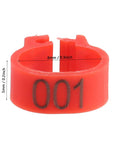 8mm Plastic Pigeon Leg Band with Numbered ID 001, Red Durable Bird Ring for Poultry Management, Close-up View