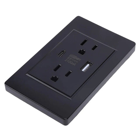 Rock Solid Usb C Wall Outlet With Dual Charging Ports And Smart Overload Protection Flame Retardant Faceplate 15 Amp Us Plug close-up view.