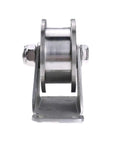 Top Shelf Heavy Duty Track Wheel Featuring Double Ball Rollers Built Tough From 304 Stainless Steel Directional Sheave Pulley front view.