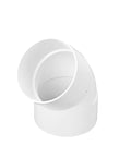 PVC 6-Inch 45-Degree Elbow, white, hub to hub solvent-weld fitting for drainage systems, front view.