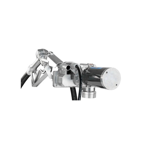 M-150 Series No Nonsense 12V Fuel Transfer Pump Kit With Manual Shutoff Unleaded Nozzle, 15 GPM, Includes Hose With Static Wire, Telescoping Suction Pipe, Tank Adapter, Fuse Assembly And Power Cord; close-up