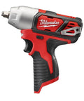 Rugged 3/8 Inch Cordless Impact Wrench Boasting Beefy 1200 Inch Pounds Of Torque And Fast Friction Ring Anvil For One Hand Swaps Featuring Comfy Grip Handle and built-in battery gauge.