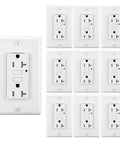 GFCI Weather-Resistant 20A 125V Outlet With Tamper-Resistant Receptacle, LED Indicator, ETL Listed, 10 Pack shown with wall plates