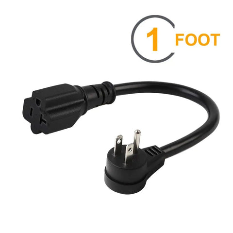 Right Angle NEMA 5 15P To 5 20R Power Adapter Cable Beefy 14 AWG UL Listed 1 Foot SJT Heavy Duty Cord Converts 15A Plug To 20A